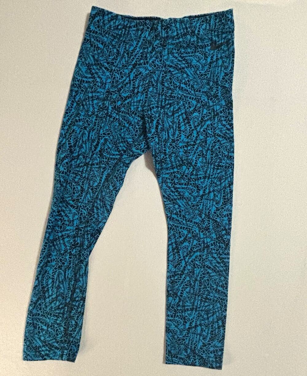 Nike Women S Blue/Black Abstract Print Ankle Skinny Yoga Leggings Pull-On